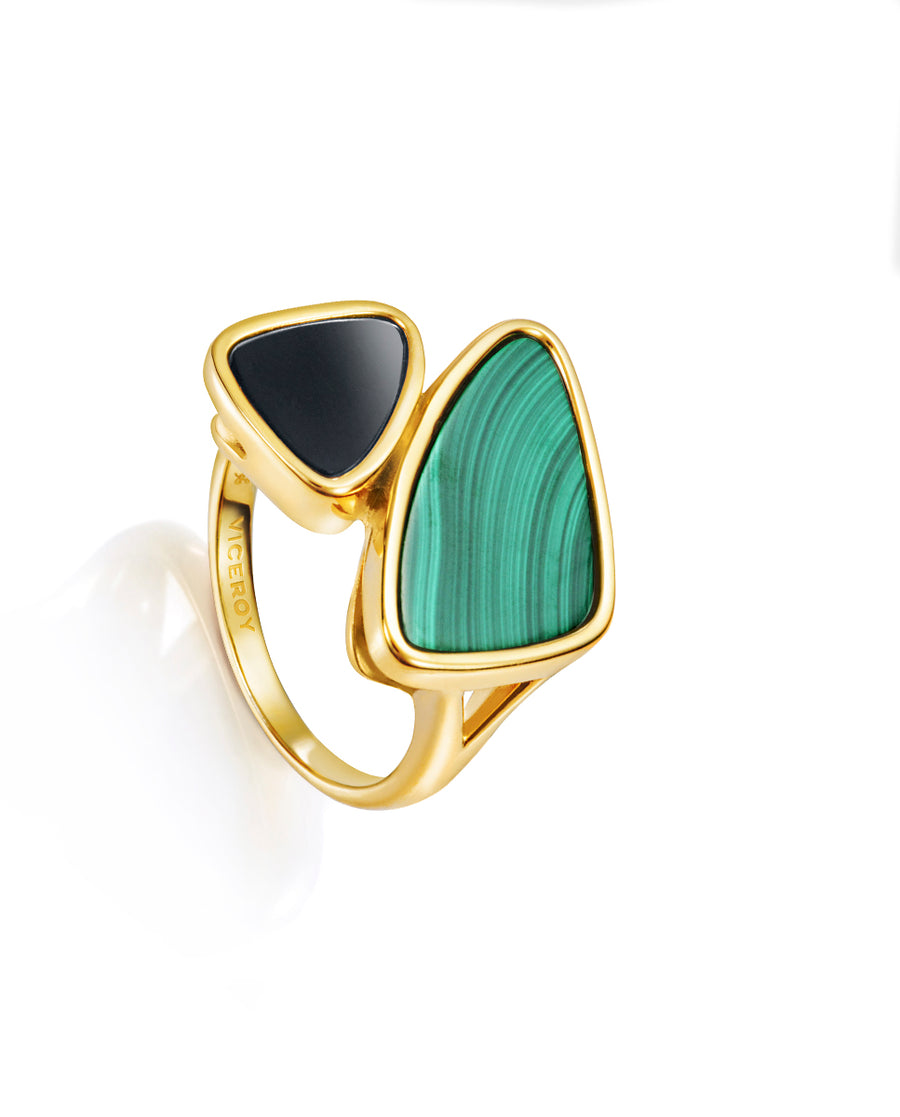 Sterling Silver Ring With Onyx And Malachite Lady