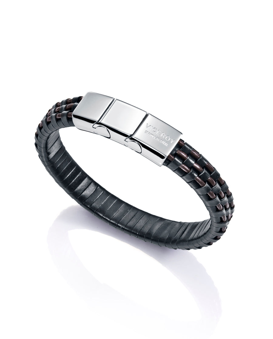 Pulsera Piel Bitono 3 Cuerdas Y Acero Sr Fshn