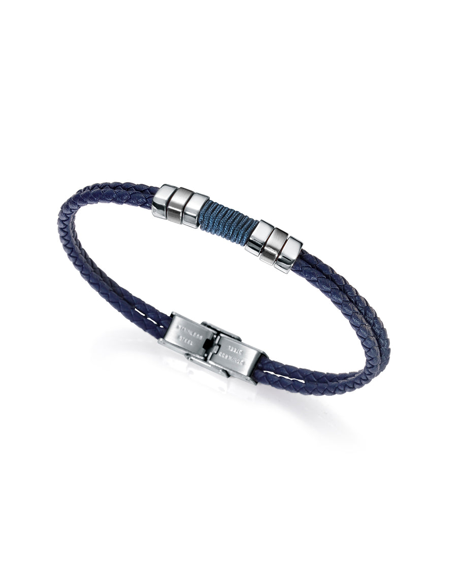 Pulsera Piel Doble Trenzada Fina Y Acero S F