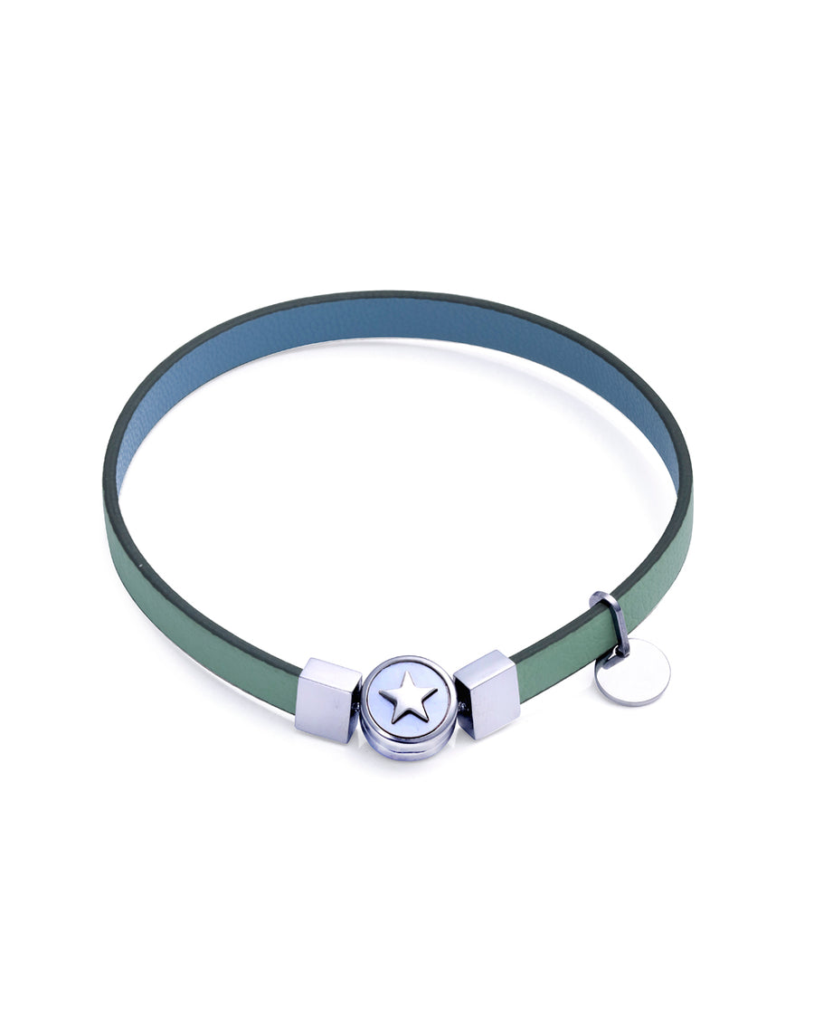 Bracelet In Light Denim Blue And Green Vegan Stra