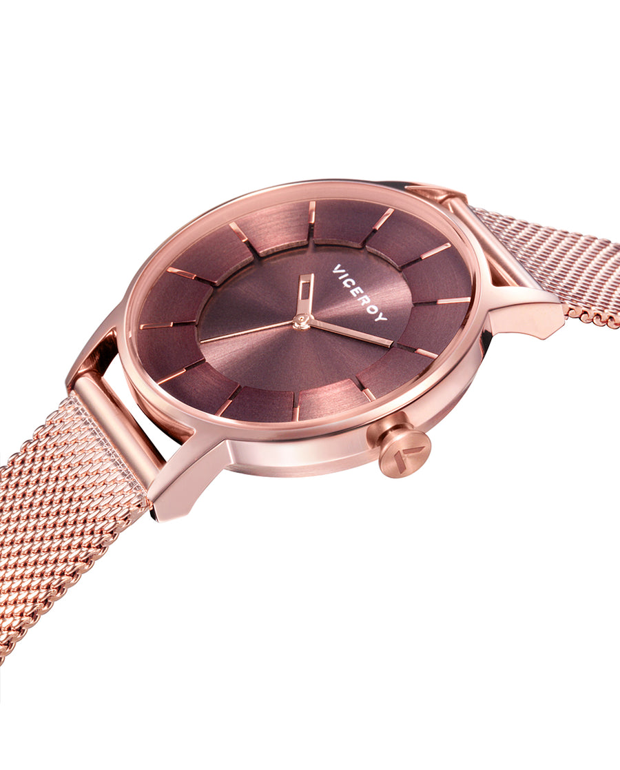 Reloj Acero Ip Rosa Brazalete Sra Va