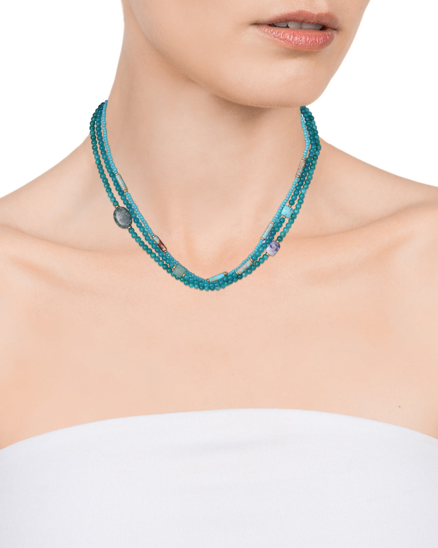 Collar Acero Ip Dorado Piedras Sra Fn