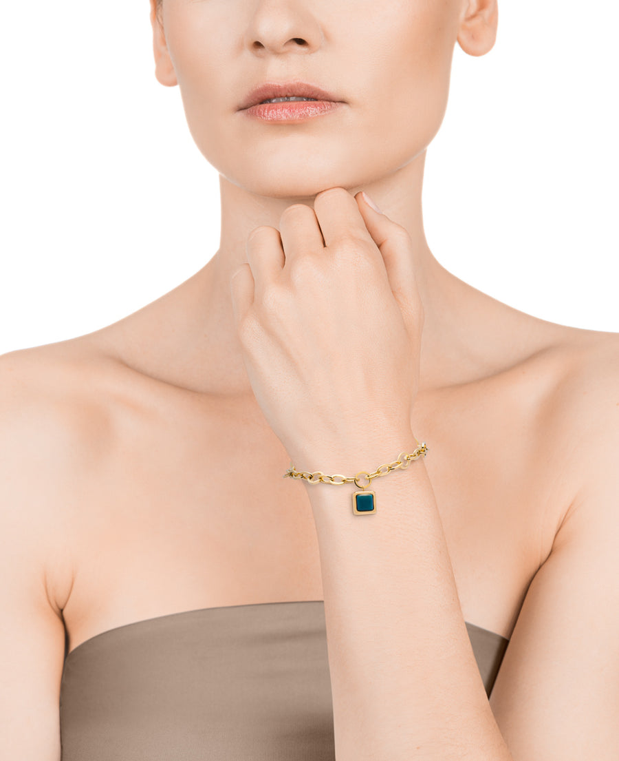 Pulsera Acero Charm Cuadrado Verde Sra Fsn