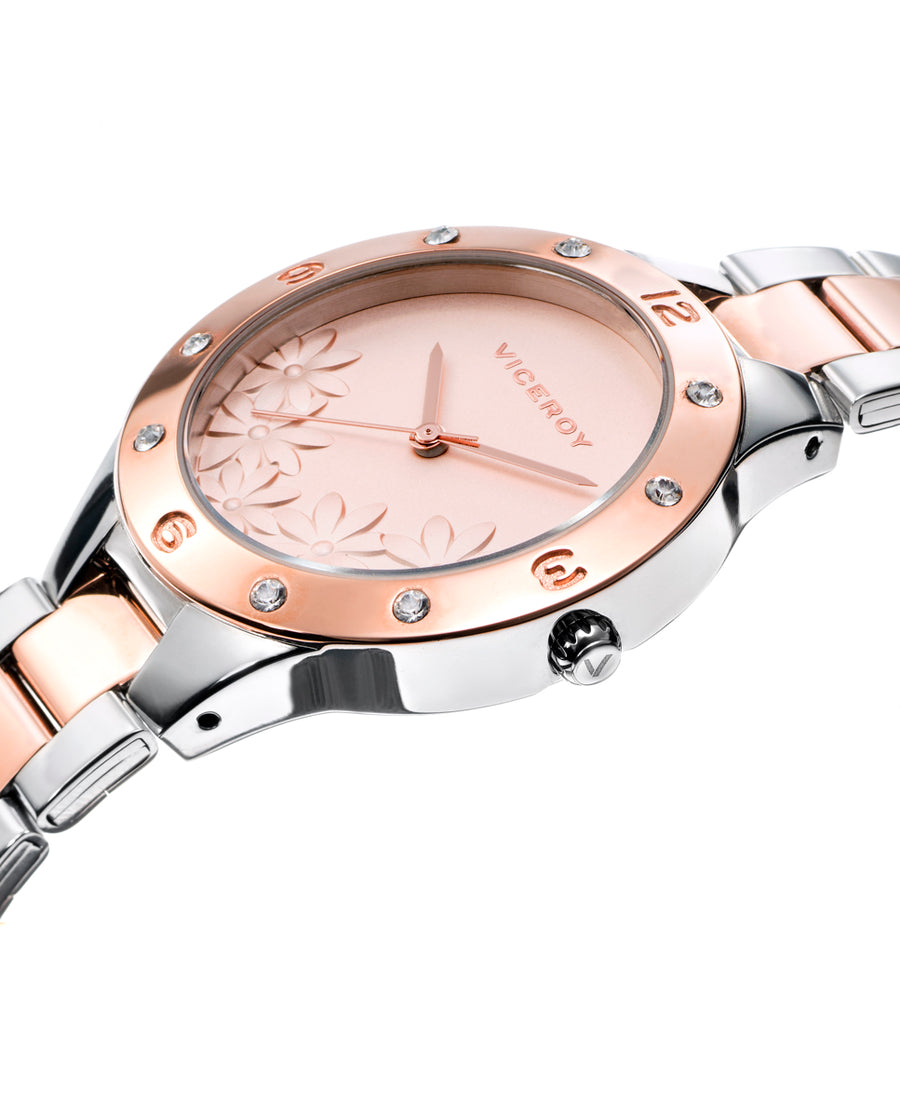Reloj Acero Ip Rosa Brazalete Sra Va