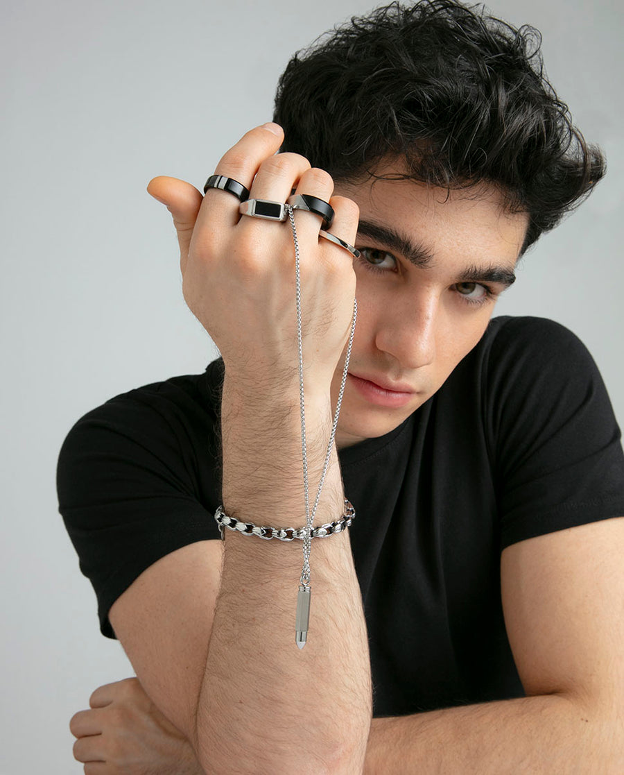 Steel Signet Ring With Black Agate: Size 20 Man F