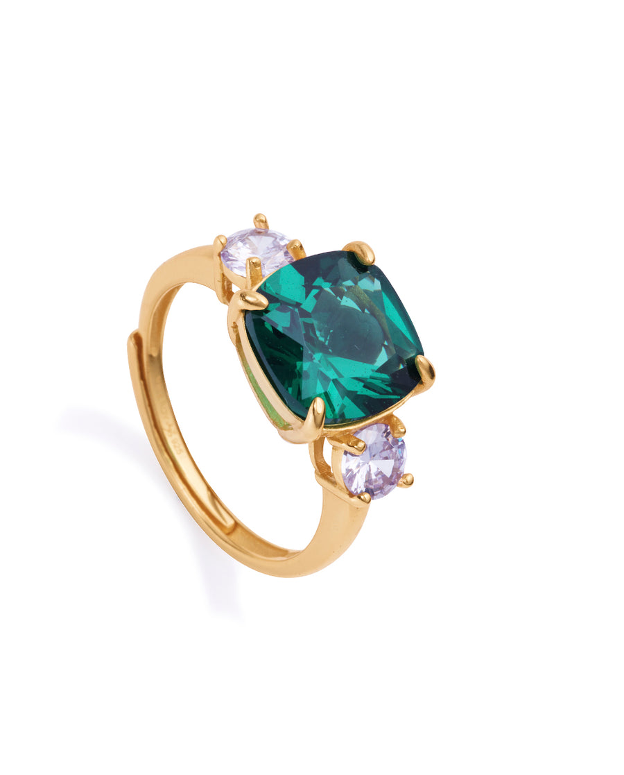 Sterling Silver Ring With Gold Plating And Green