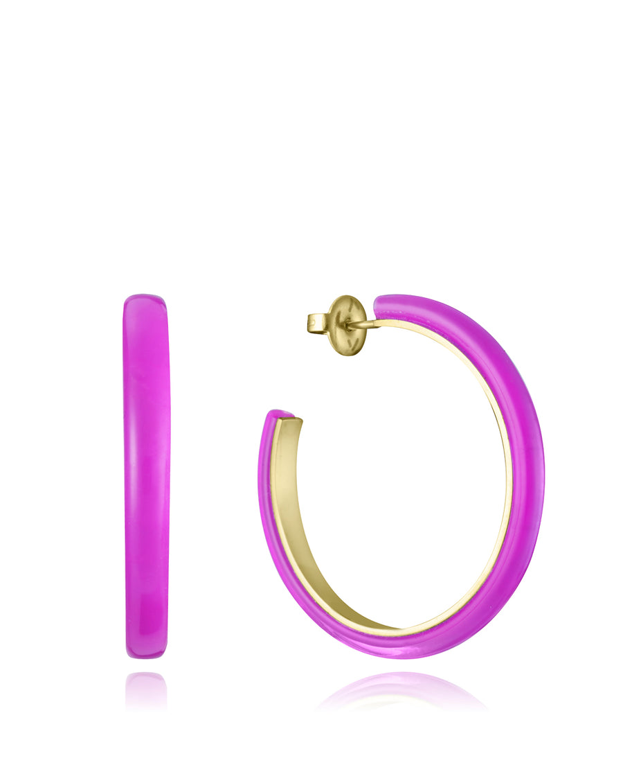 Steel Earrings Ip Gold Open Hook With Purple Acry