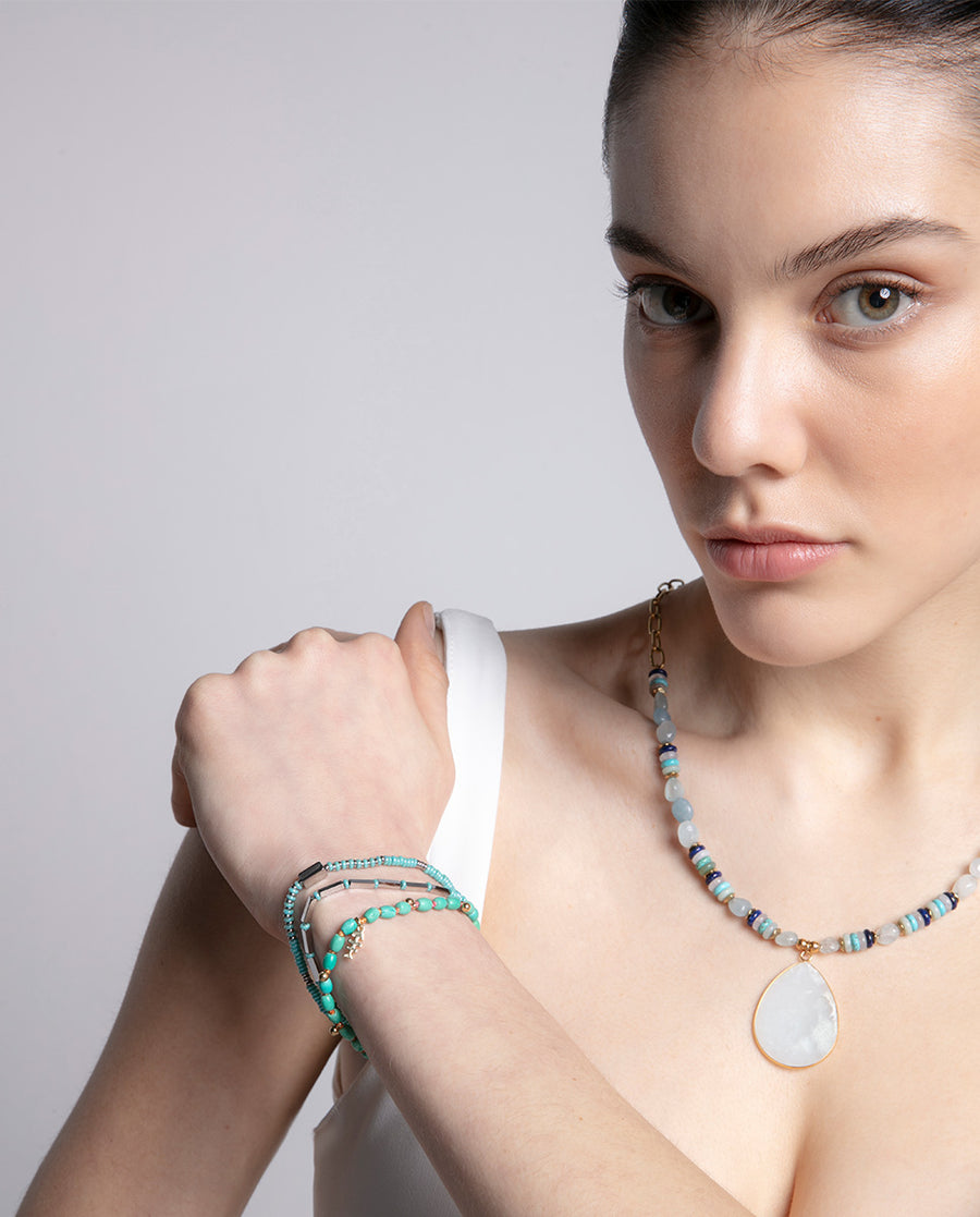 Steel Necklace Ip Gold Chain And Natural Stones W