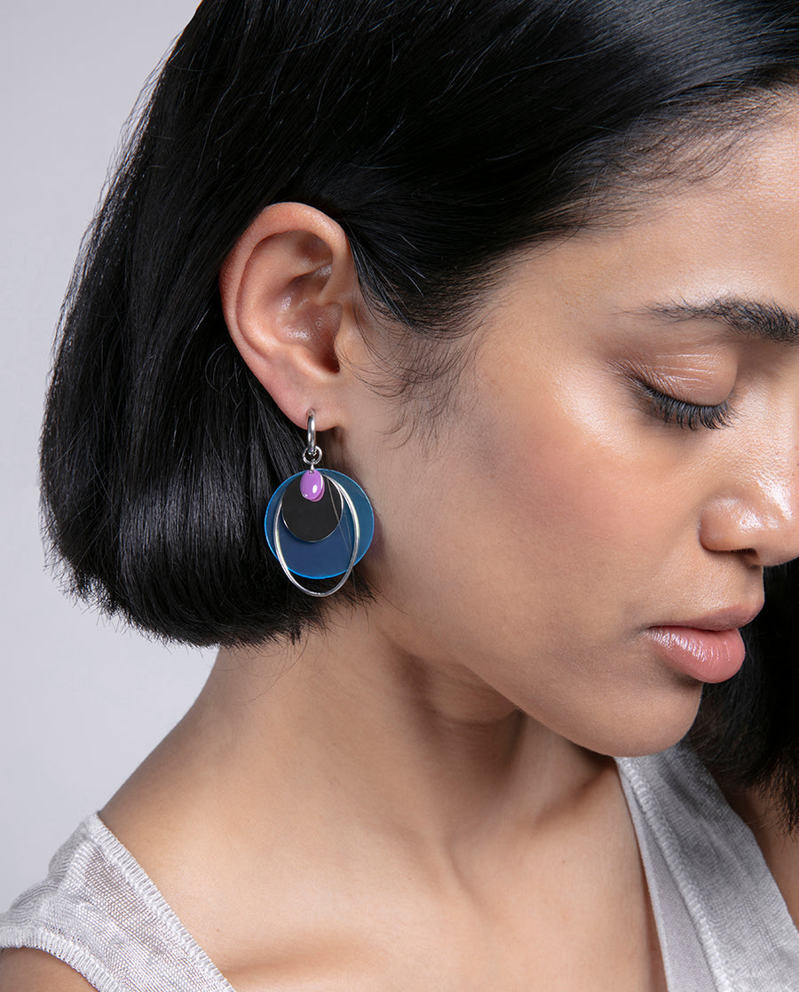 Steel Earrings Hoop And Irridescent Acrylic Circl