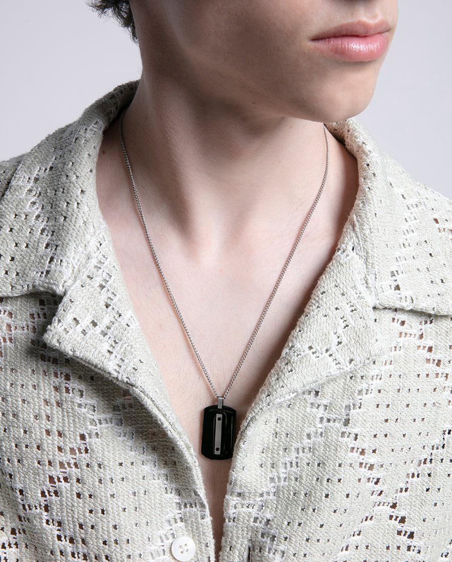 Collar Acero E Ip Negro Placa Sr Fn
