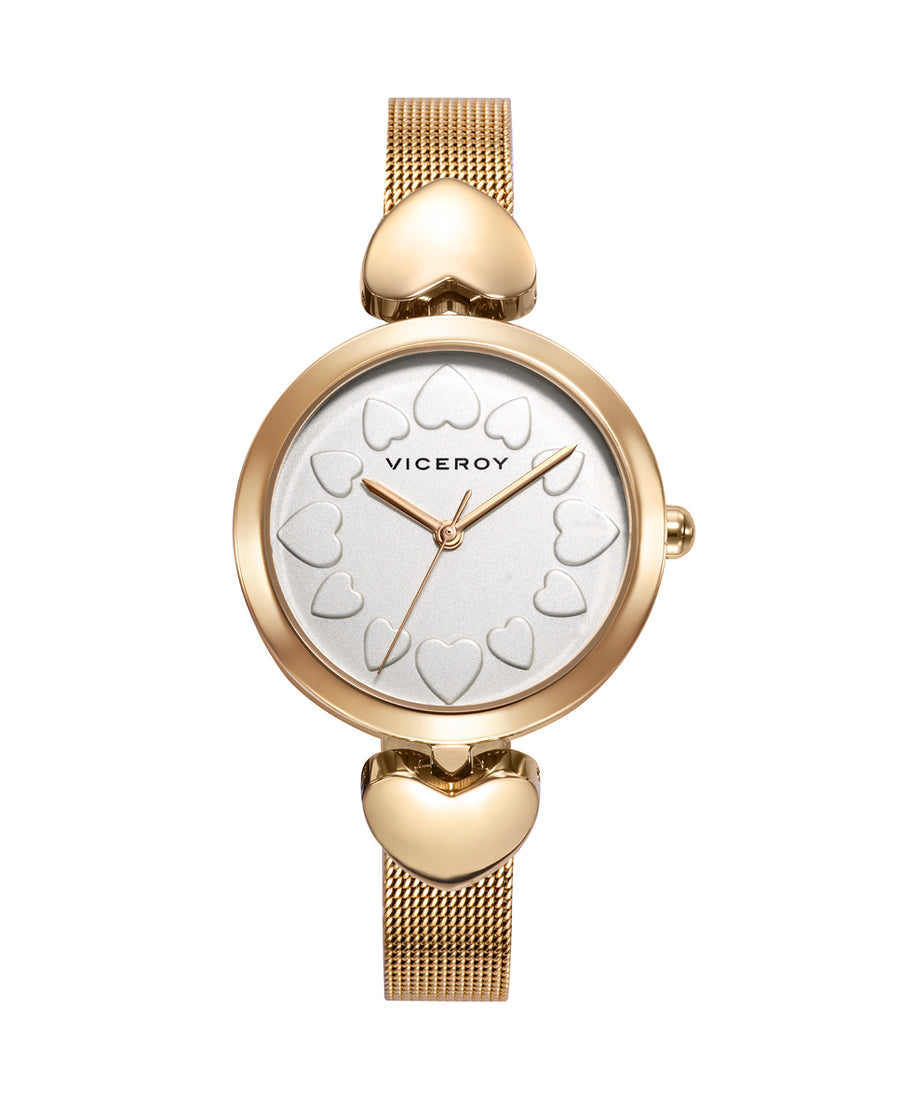 Reloj Acero Ip Dorado Brazalete Sra Va