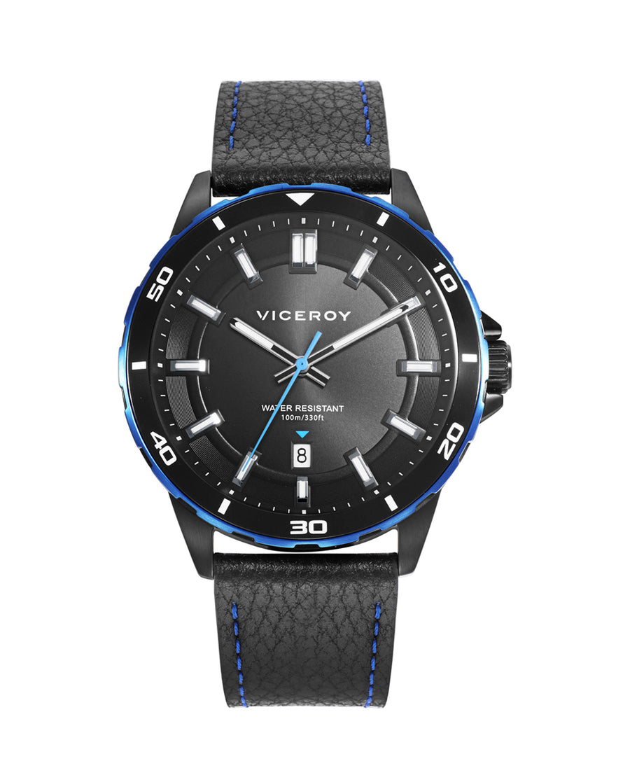 Reloj Acero Ip Negro Y Azul Y Aluminio Correa Sr Va