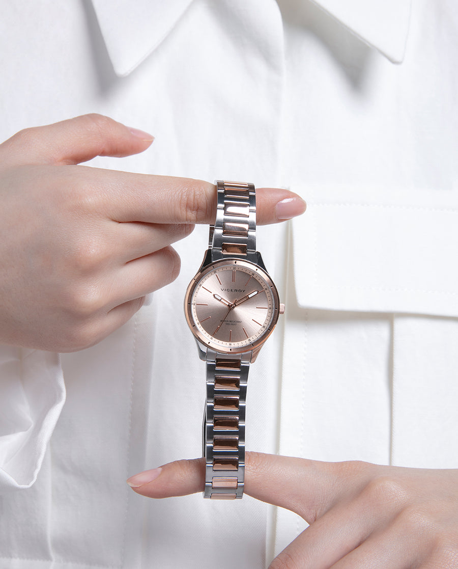 Reloj Acero Ip Rosa Brazalete Sra Va