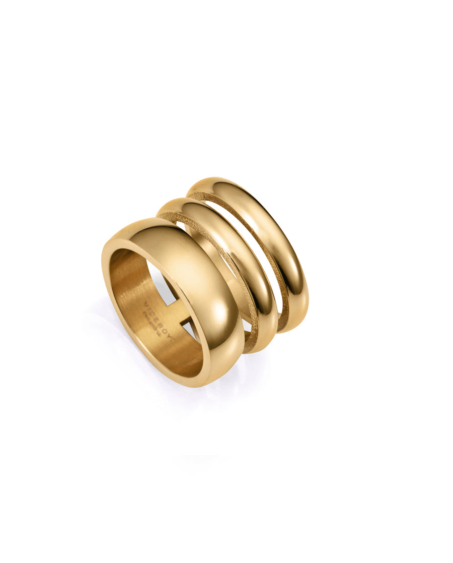 Anillo Acero Ip Dorado Ancho Sra Fashion