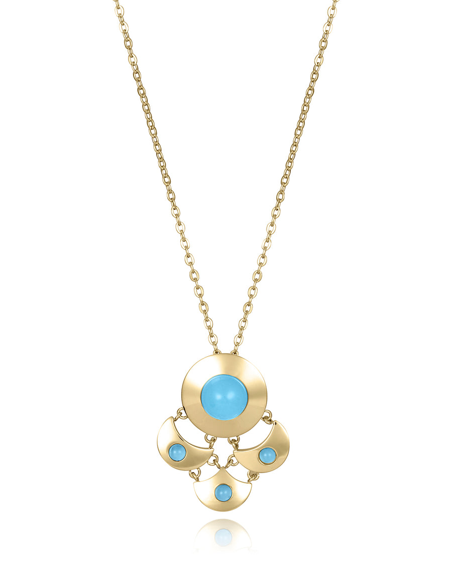 Steel Necklace Ip Gold With Blue Glass: Length 42
