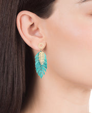 Earring With Ipgold Leaf And Green Resin Leaf 52m