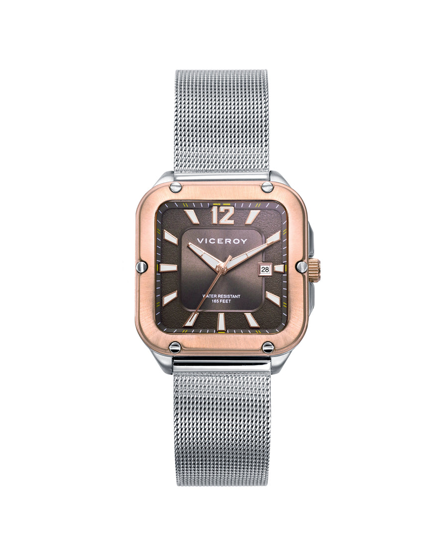 Reloj Acero Ip Rosa Brazalete Sra Va