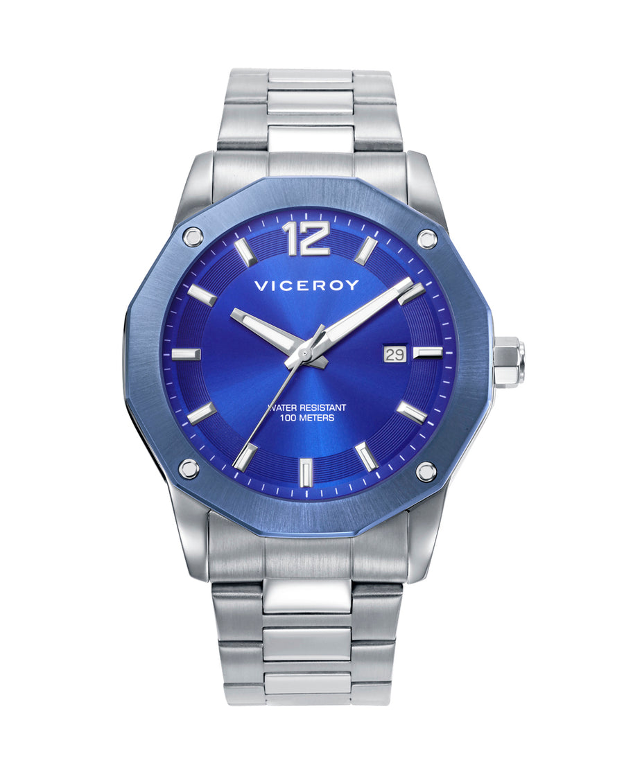 Reloj Acero Ip Azul Brazalete Sr Va