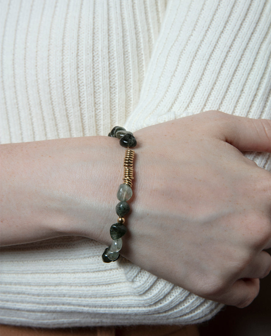Bracelet In Steel Ip Gold And Natural Stones: Len
