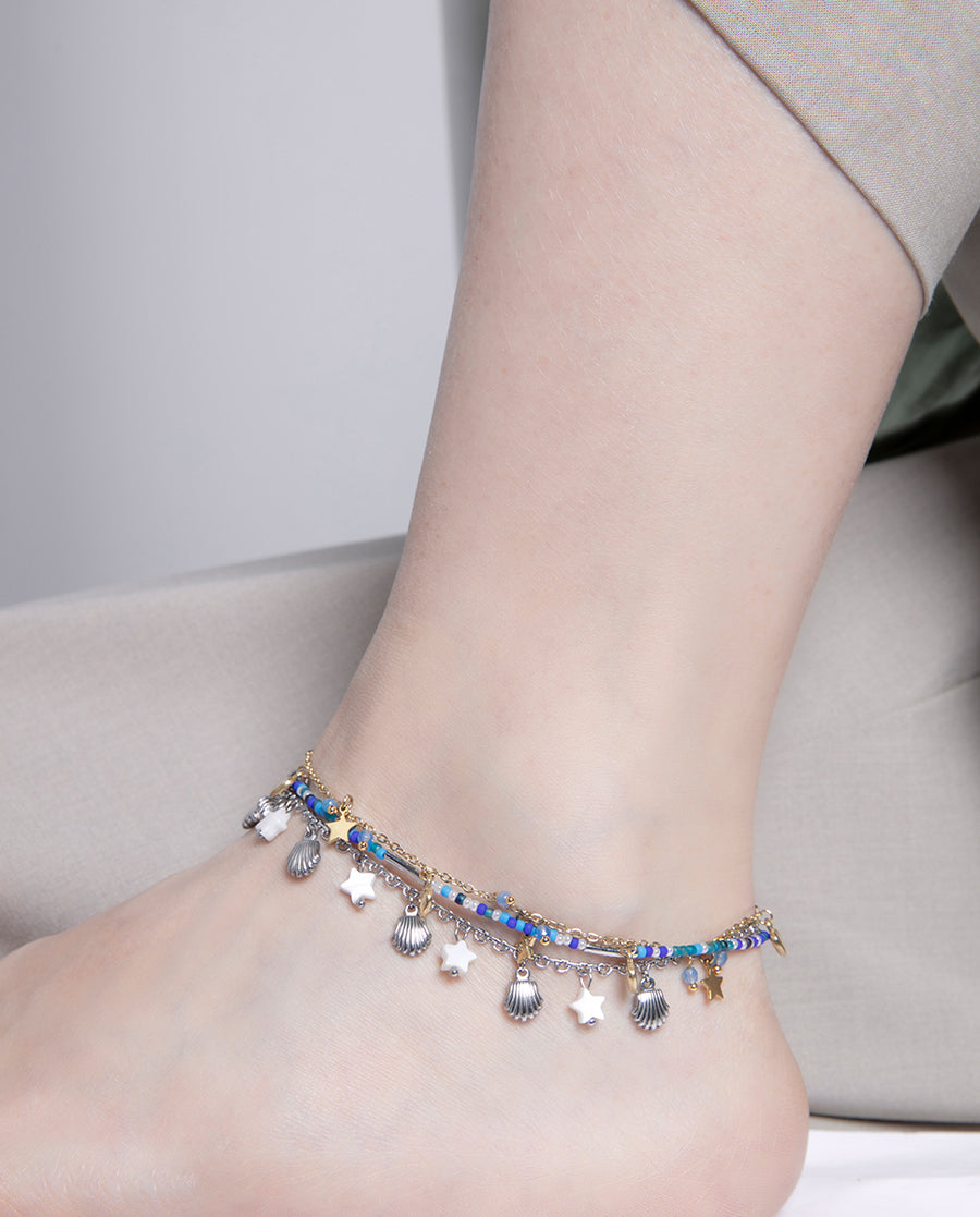 Steel Anklet With Mop And Charms: Length 22+5 Cm