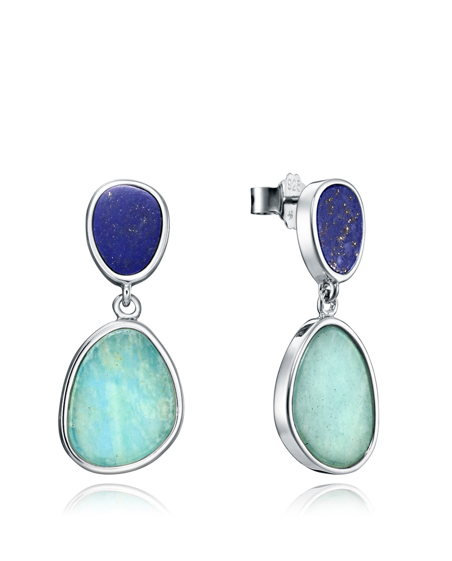 Sterling Silver Earrings Lapiz And Amazonite Lady