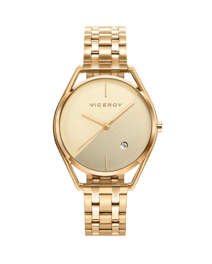 Reloj Acero Ip Dorado Brazalete Sra Va