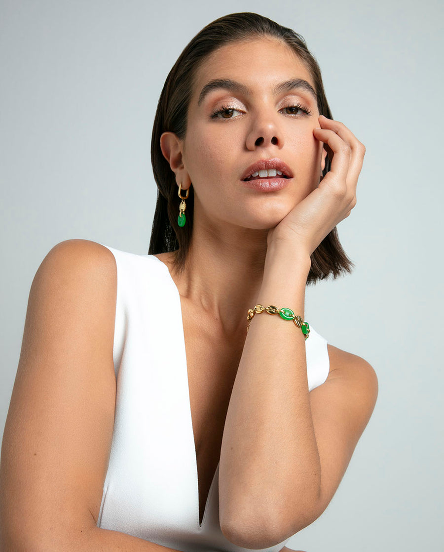 Steel Bracelet Ip Gold With Green Natural Stone: