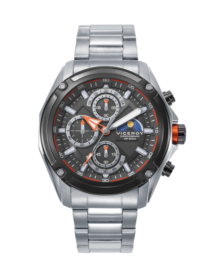 Crono Acero Ip Negro Brazalete Sr Va