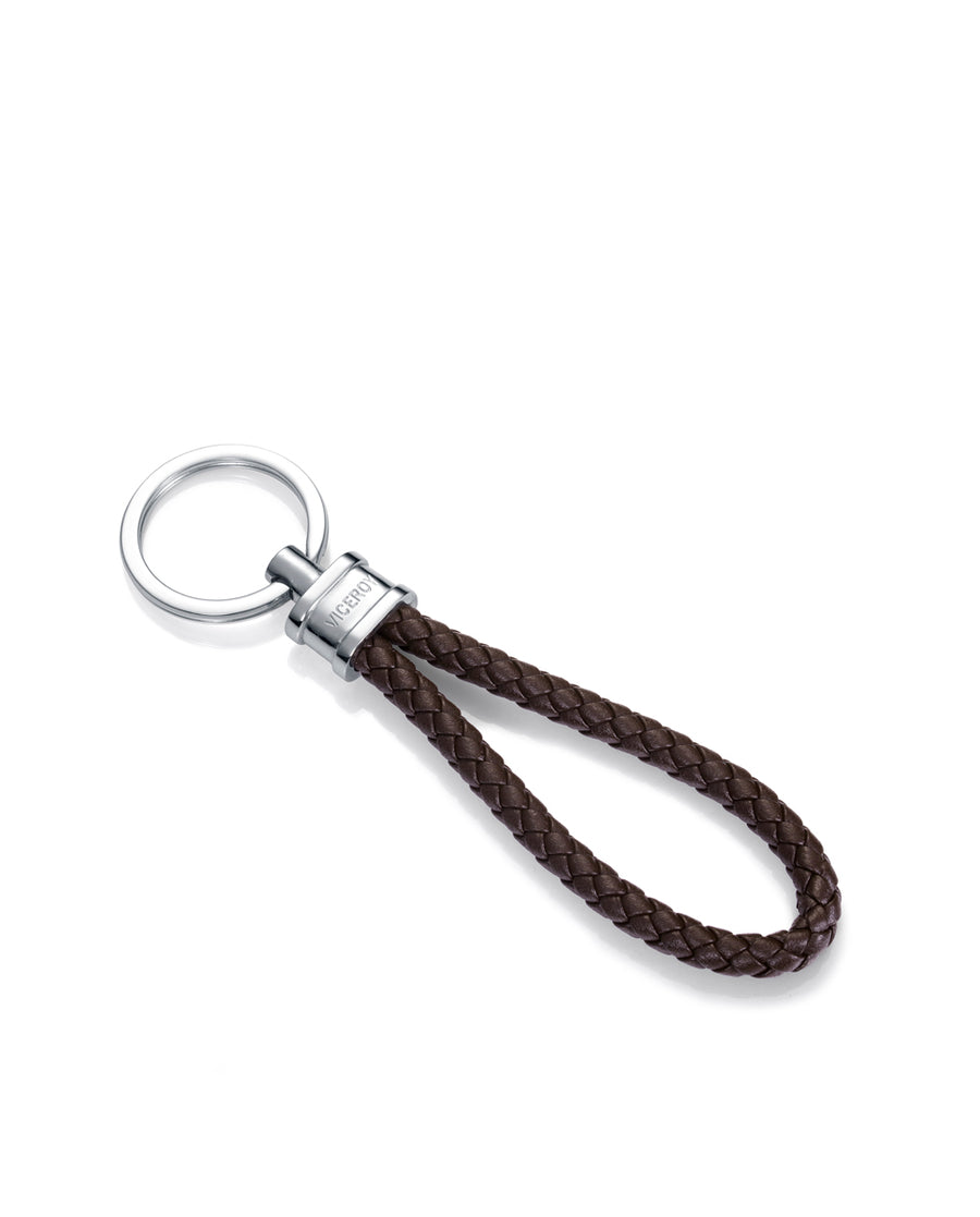 Clé en acier en cuir tressé marron Sr Fn
