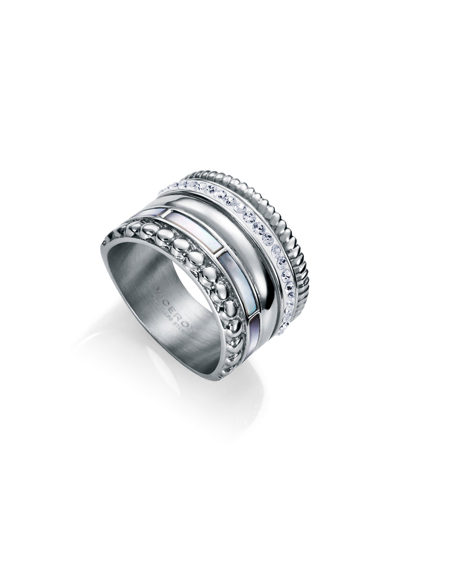 Steel Ring With Mother Of Pearl And Cz Stones: Si