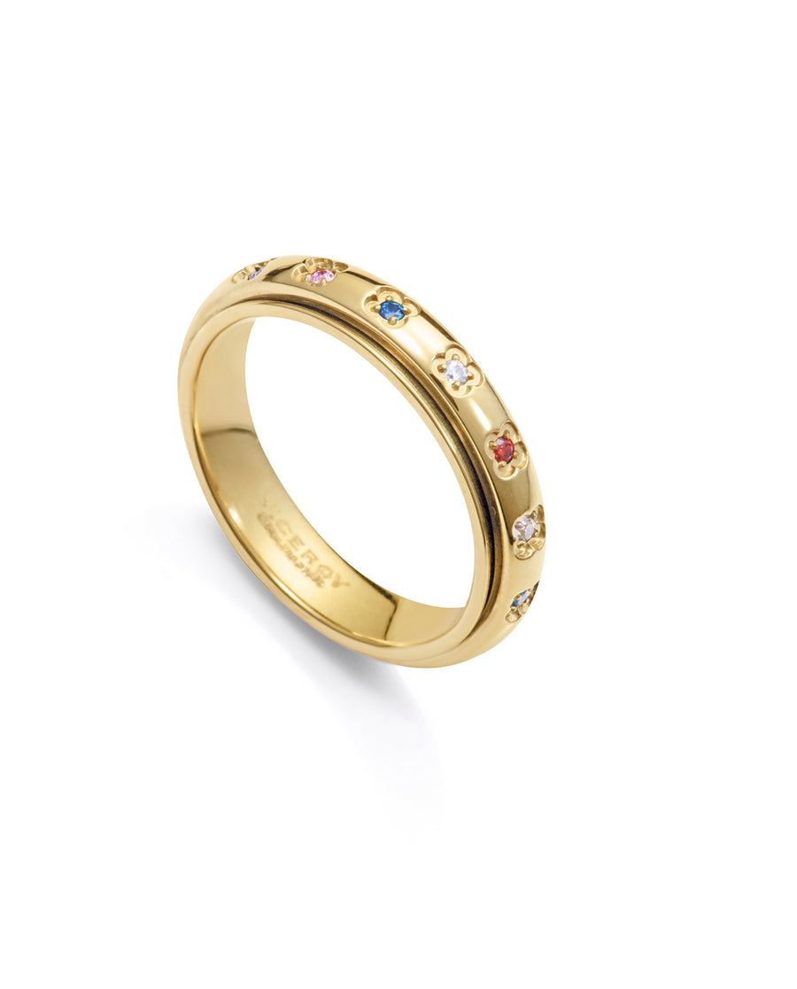 Steel Ring Ip Gold With Coloured Cz: Size 12 Lady