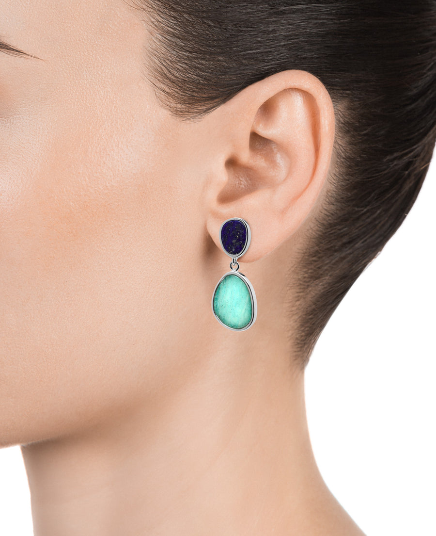 Sterling Silver Earrings Lapiz And Amazonite Lady