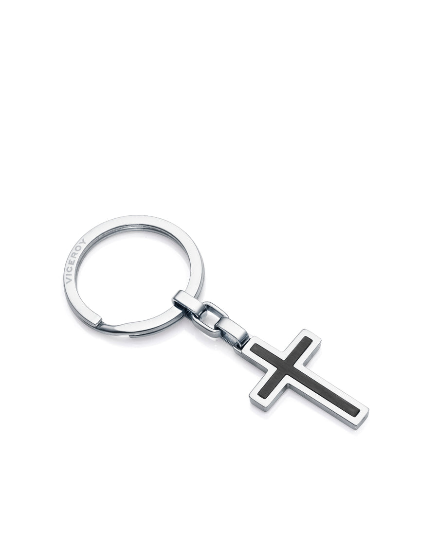 Steel Keyring With Corss Ip Black: Length 7,5 Cm