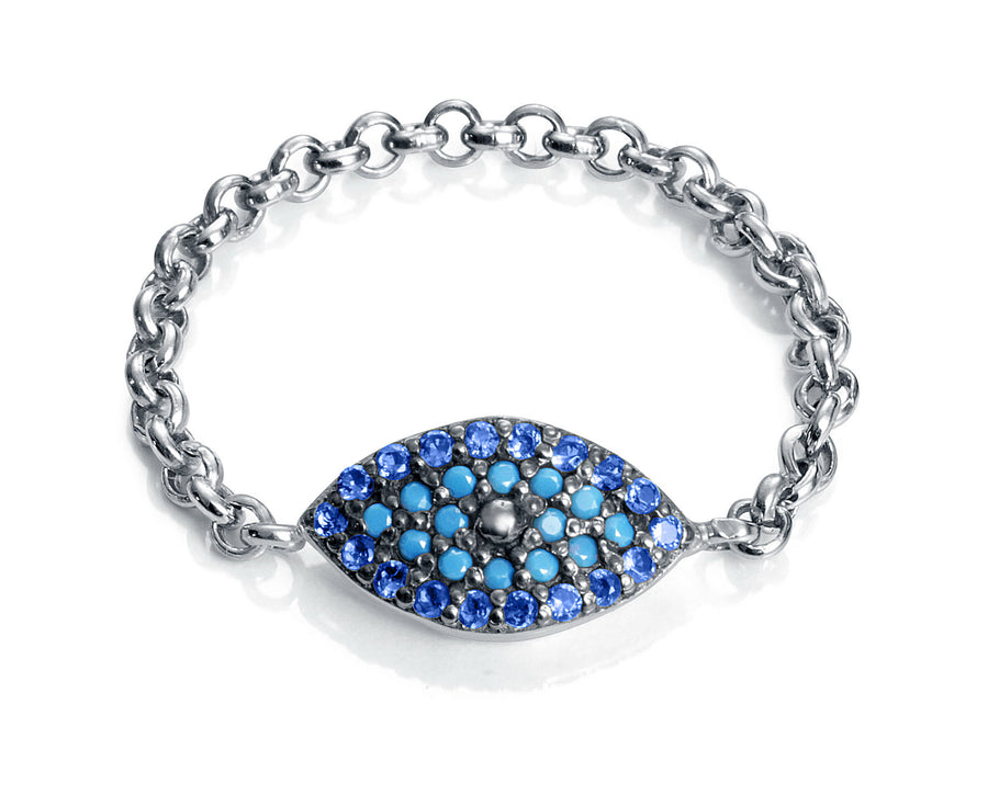 Anillo Plata De Ley Y Cristal Ojo Turco Sra Jewels