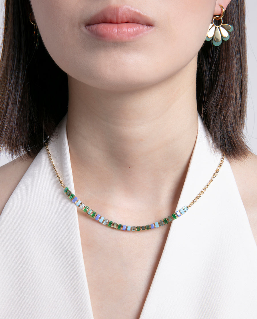 Collar Acero Ip Dorado Cristales Sra Fn