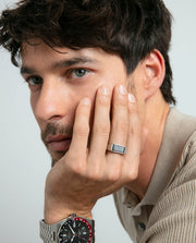Steel Signet Ring With Black Agate: Size 20 Man F