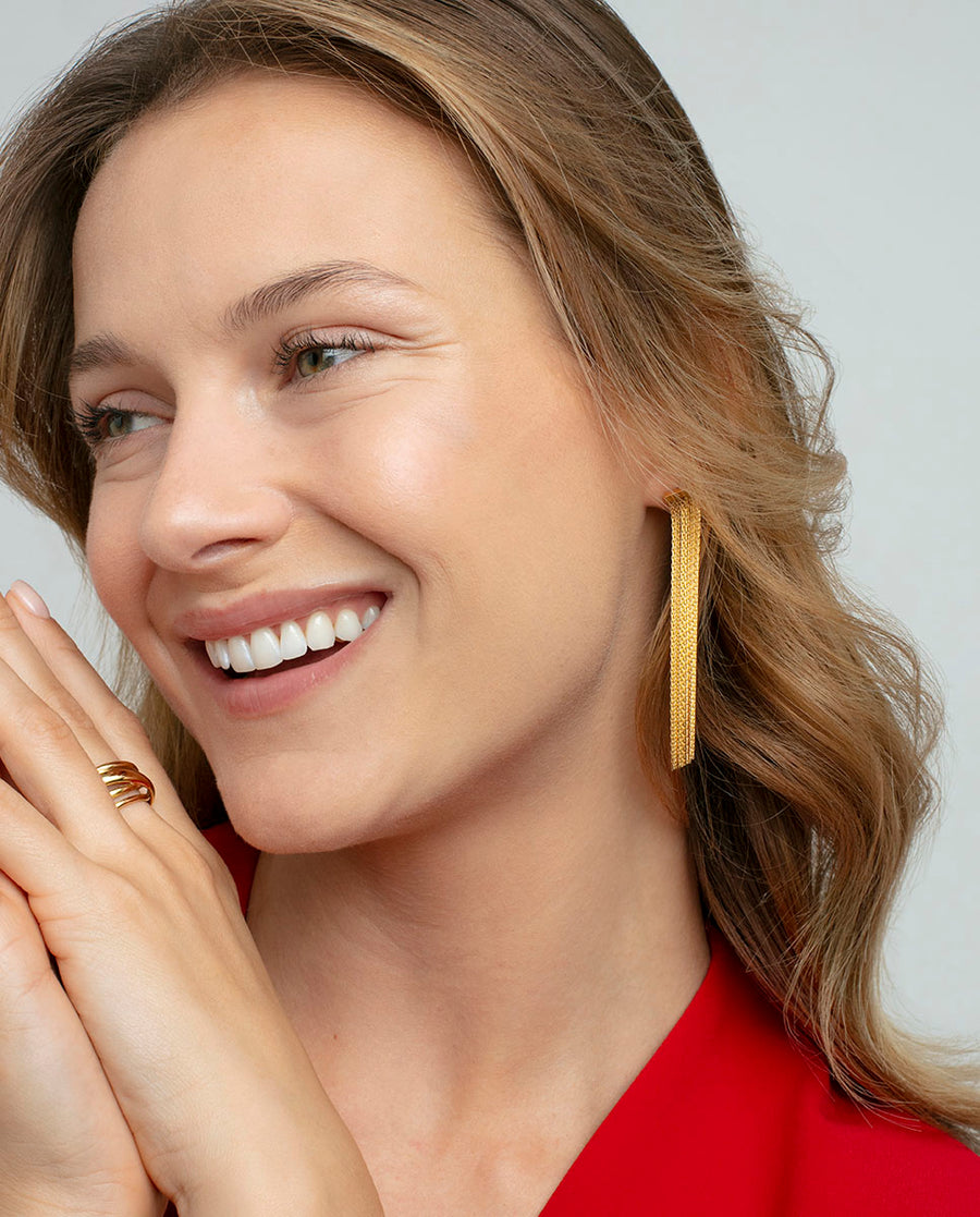 Steel Earrings Ip Gold Curtain: Length 7 Cm Lady