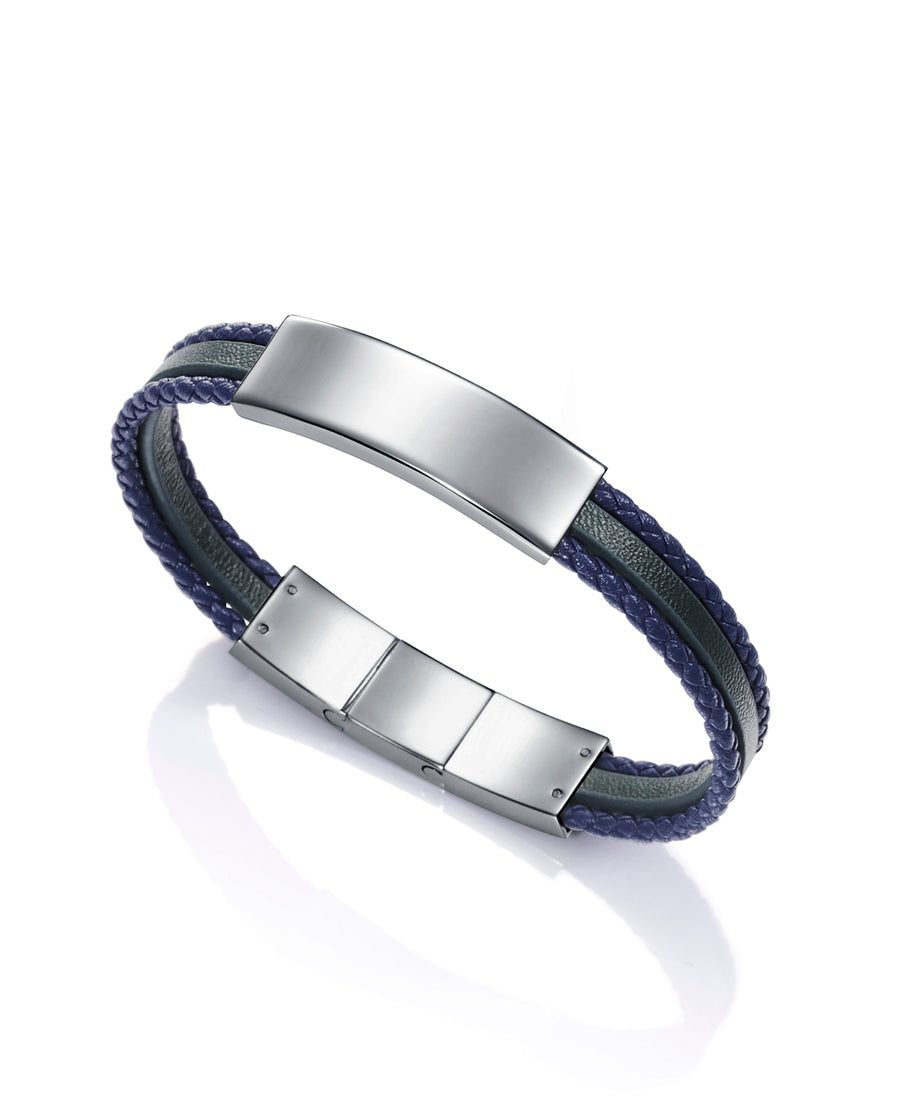 Pulsera Triple Piel Y Placa Acero Sr Fashion