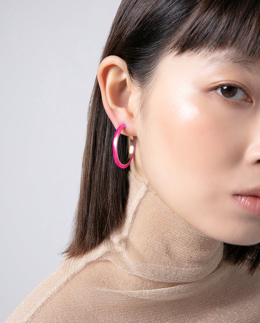 Steel Earrings Ip Gold Open Hook With Pink Acryli