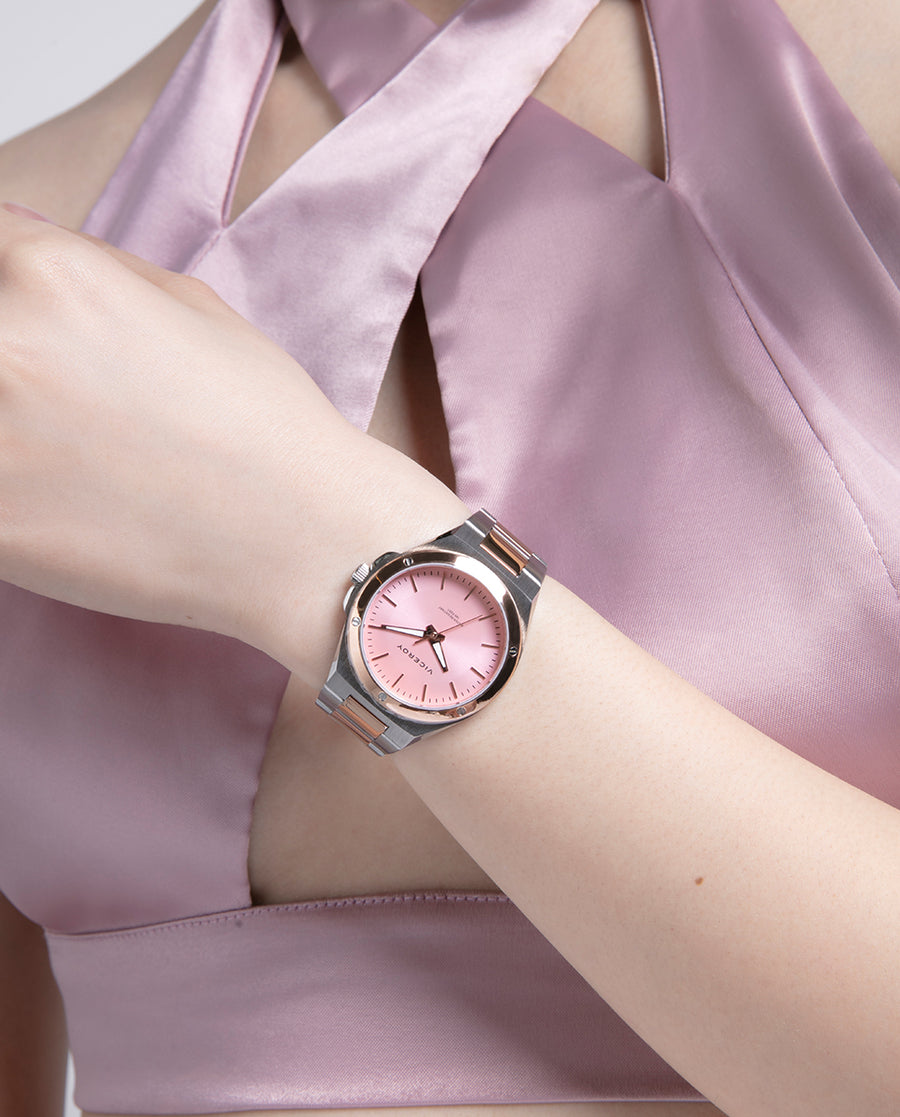 Reloj Acero Ip Rosa Brazalete Sra Va