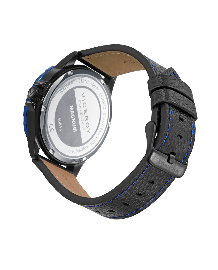 Reloj Acero Ip Negro Y Azul Y Aluminio Correa Sr Va
