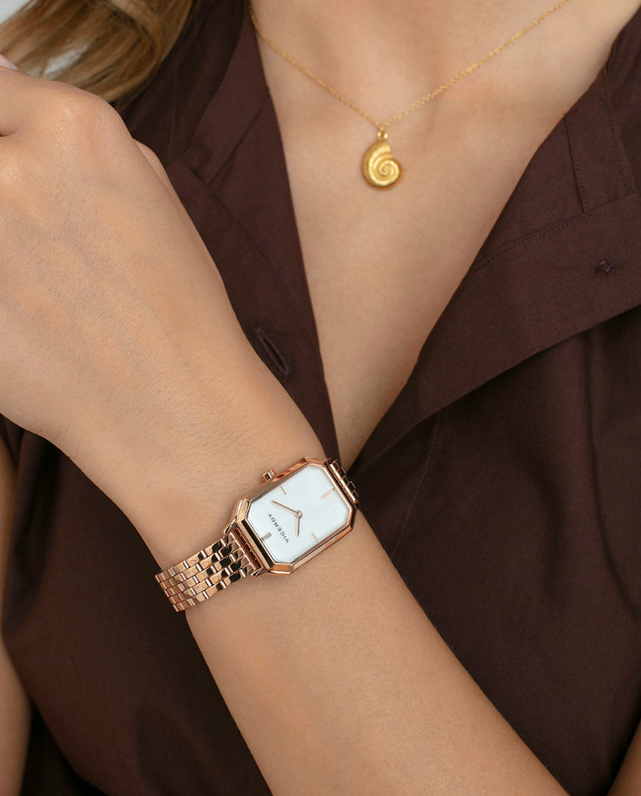Reloj Acero Ip Rosa Brazalete Sra Va