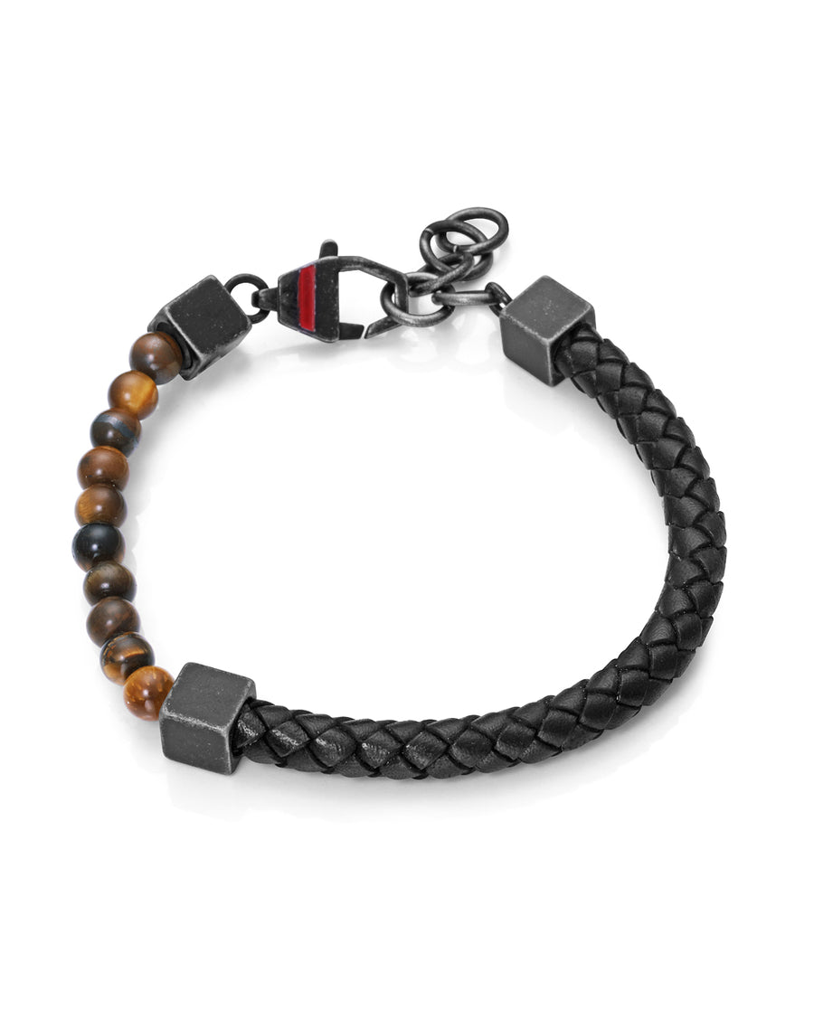 Puls Acero Piel Negra Y Piedras Nat Sr Fn