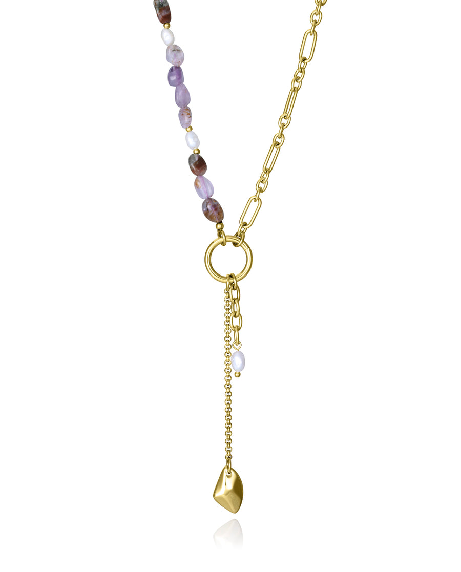 Steel Necklace With Natural Stones: Length 38,5+5