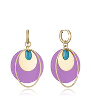 Steel Earrings Hoop And Purple Acrylic Circle And