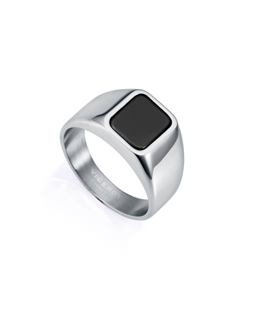 Anillo Acero Piedra Negra Nat Sr Fashion