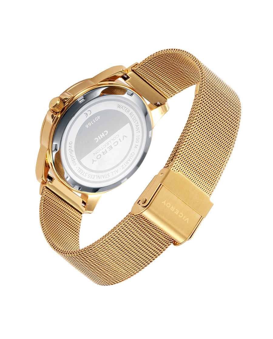 Reloj Acero Ip Dorado Brazalete Sra Va