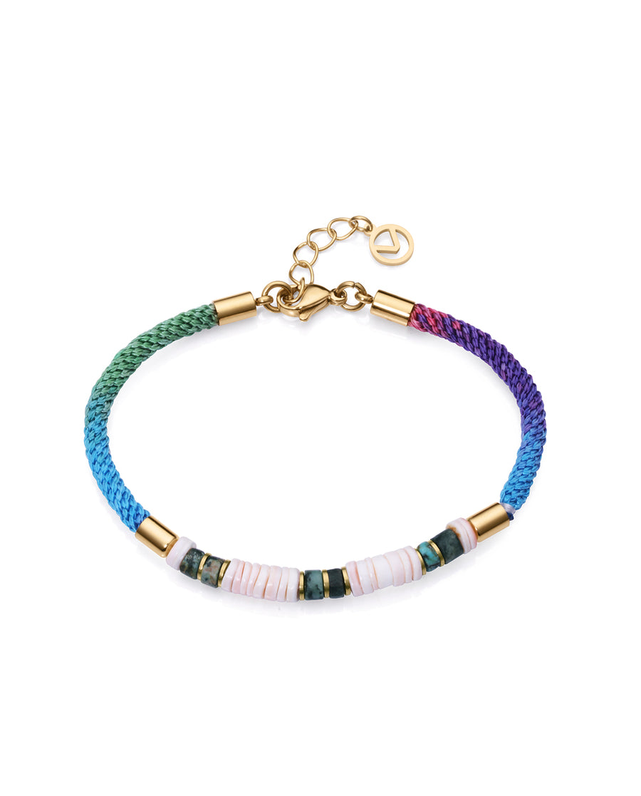 Steel Bracelet Ip Gold With Multicolour Cord And