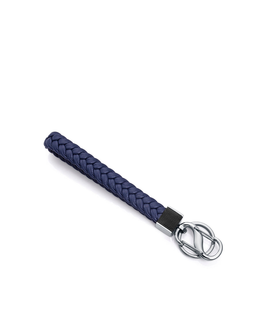 Llavero Acero Ip Negro Piel Azul Sr Fashion