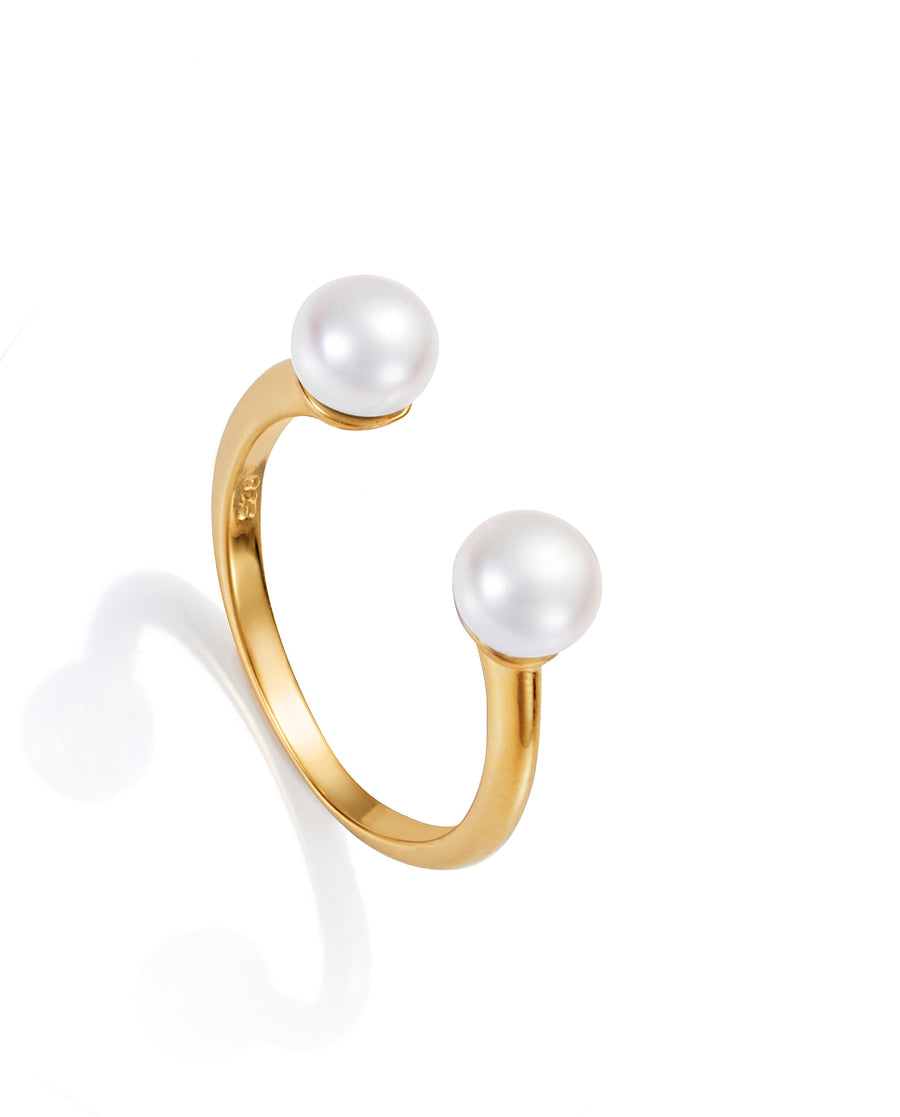 Sterling Silver Open Ring With 2 Pearls Lady Jewe